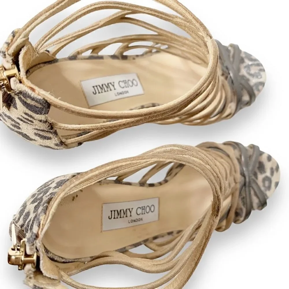 Jimmy Choo Fiesta Leopard-Print Caged Sandal, Nude Metallic Shimmer Women’s - 36